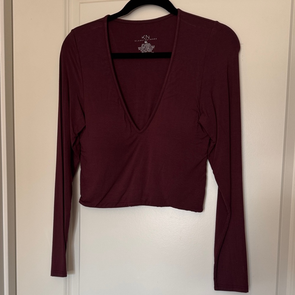 Brami Deep Burgundy V-Neck Long Sleeve Top